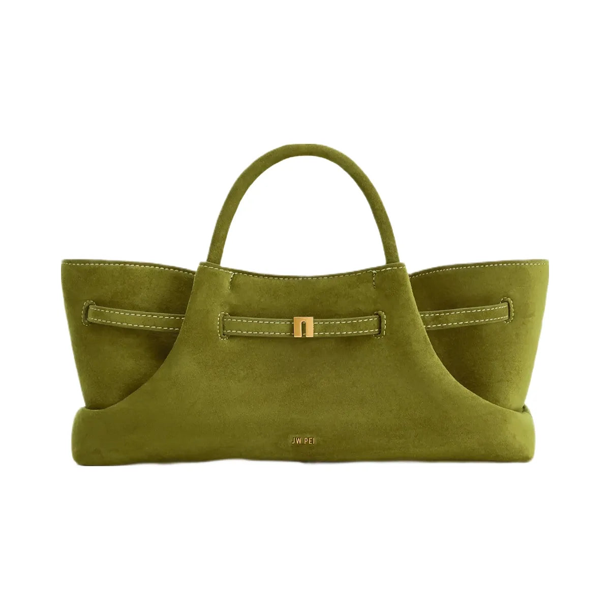 JW PEI Maeve Dachshund Metal Charm Faux Suede Tote Bag Olive Green