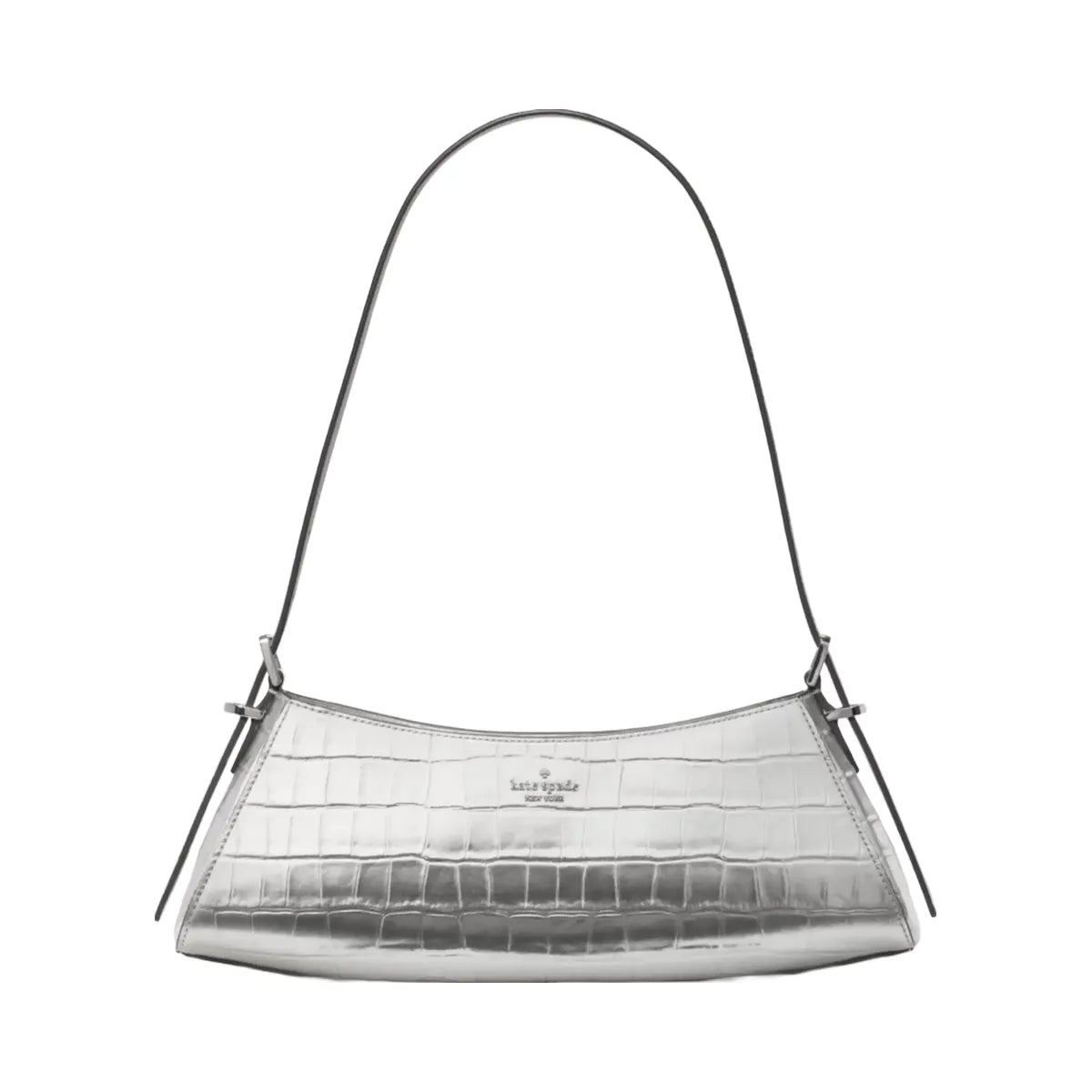 Kate Spade Frankie Metallic Croc Embossed Small East West Shoulder Silver