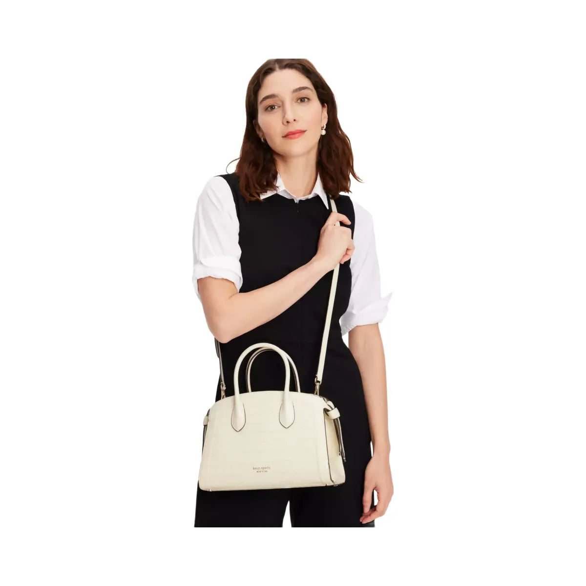 Kate Spade Knott Croc-embossed Medium Zip-top Satchel Halo White