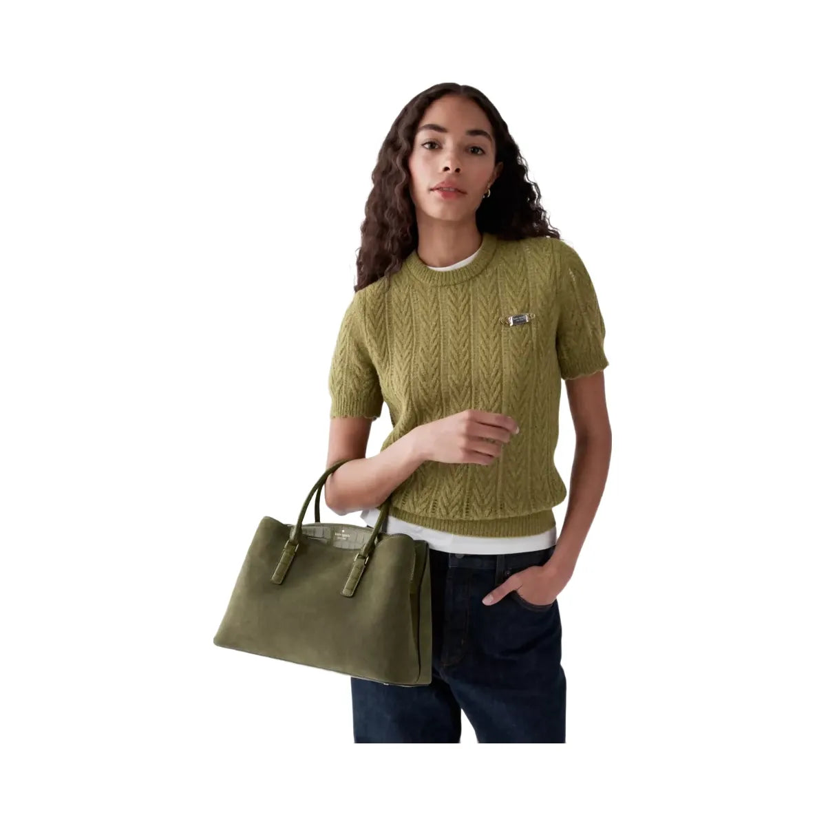 Kate Spade Thompson Street Suede And Croc Embossed Satchel Bag Enchanted Green