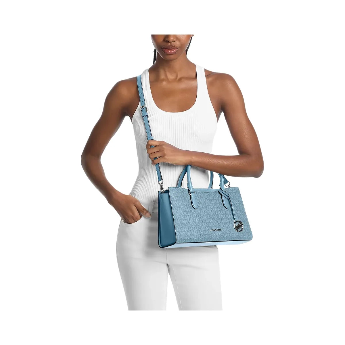 Michael Kors Arden Medium Top-Zip Satchel Denim