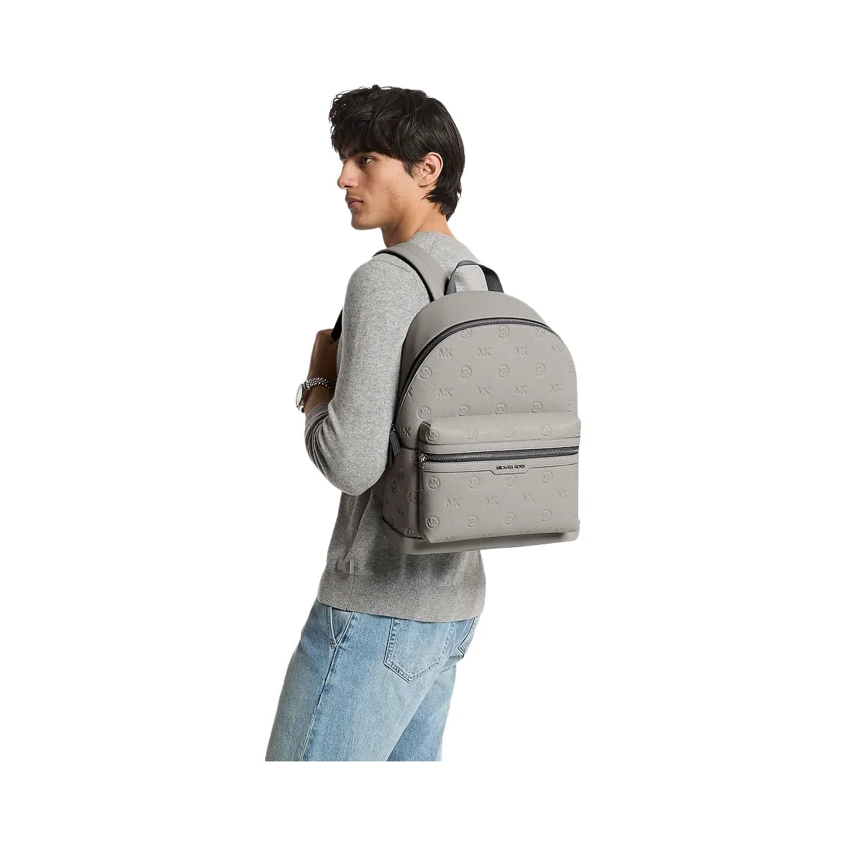 Michael Kors Cooper Medium Logo Debossed Dome Backpack Pearl Grey