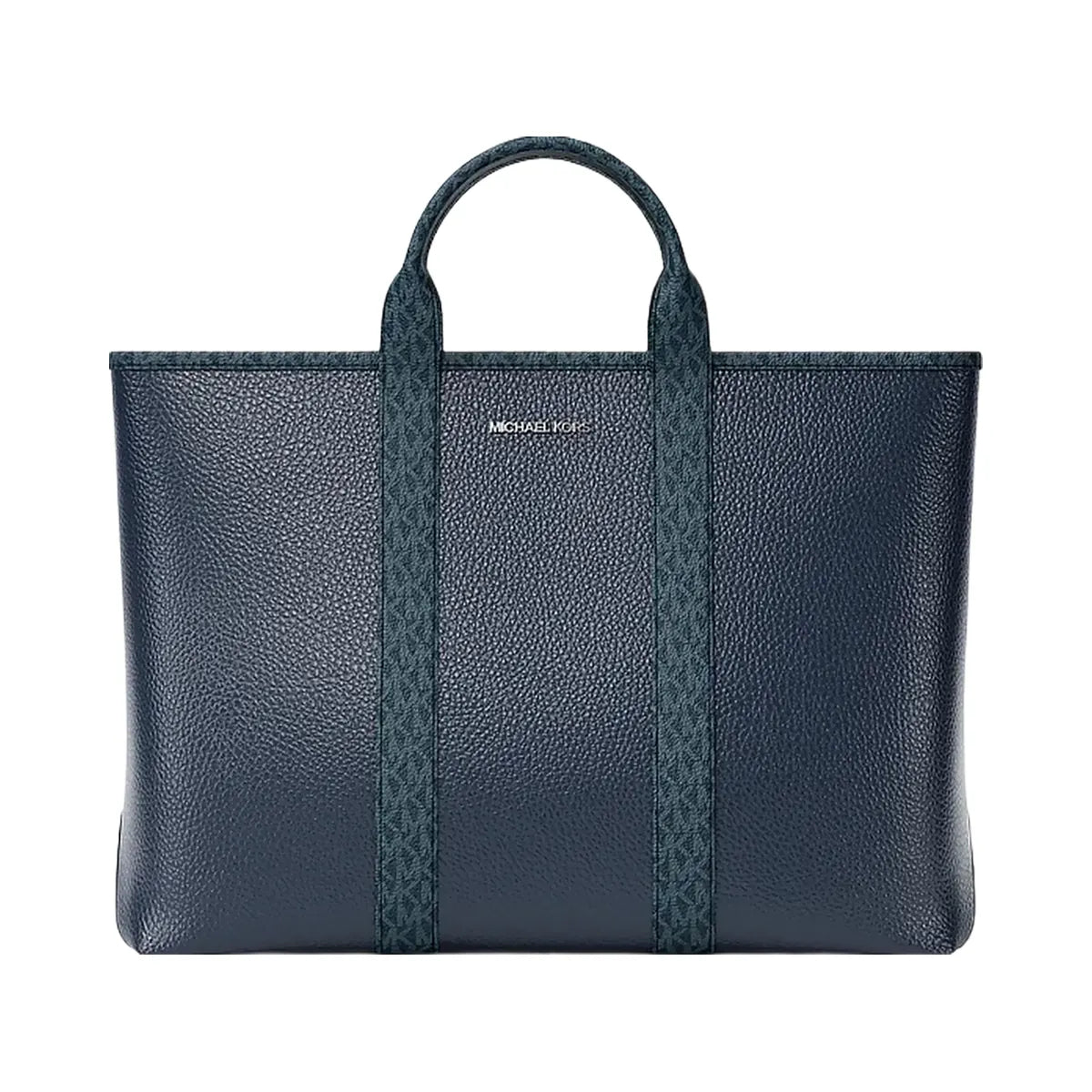 Michael Kors Cooper Medium Pebbled Leather and Signature Logo Tote Bag Navy