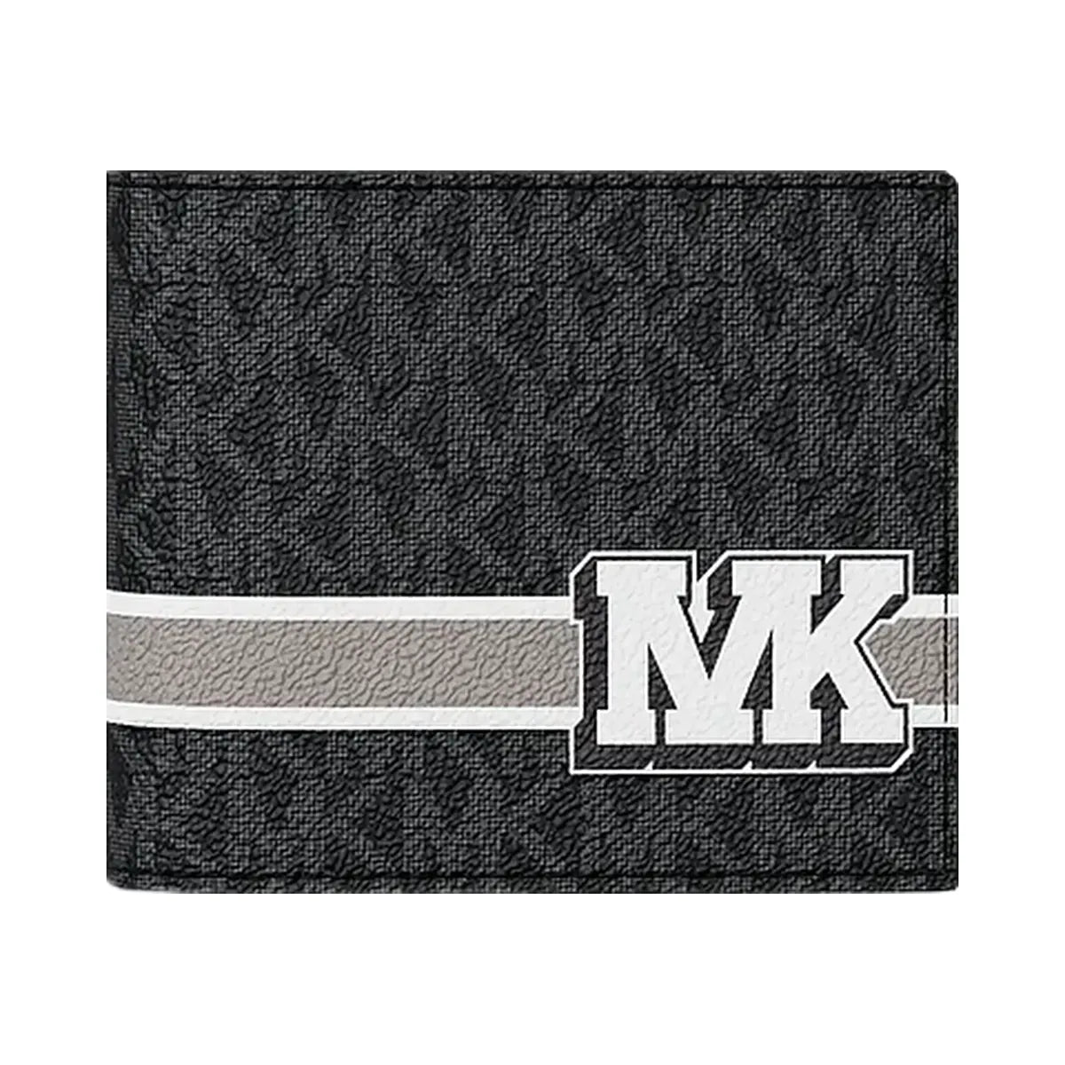 Michael Kors Cooper Striped Signature Logo Billfold Wallet With Passcase Black Combo