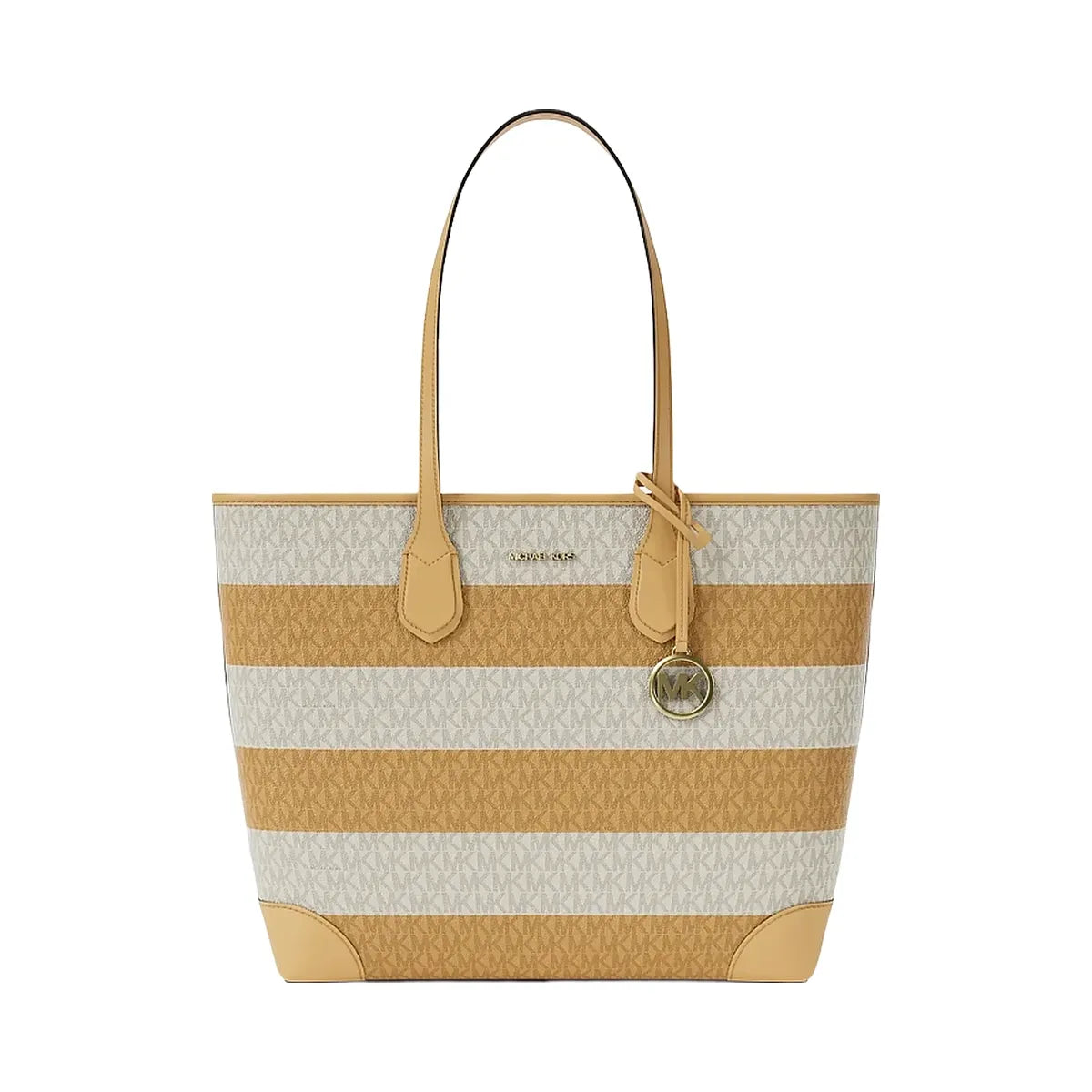 Michael Kors Eva Large Striped Signature Logo Tote Bag Honeywheat