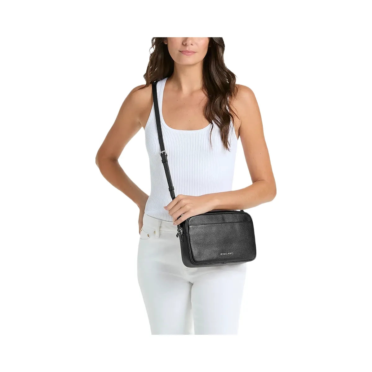 Michael Kors Jet Set Large Pebbled Leather Camera Crossbody Bag Black