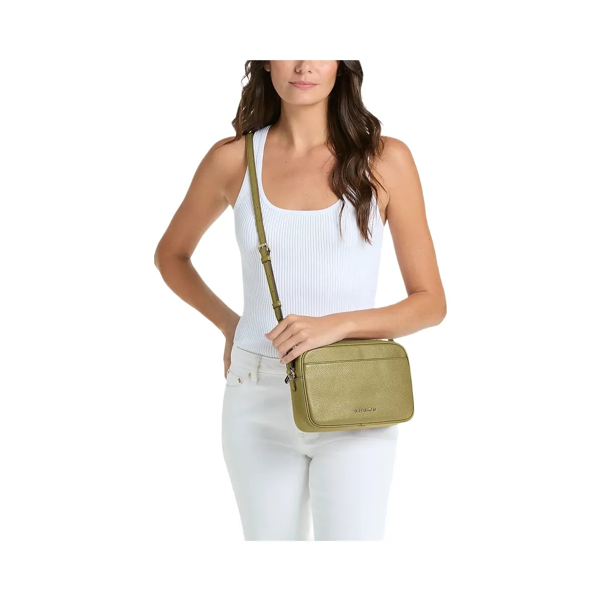 Michael Kors Jet Set Large Pebbled Leather Camera Crossbody Bag Oregano