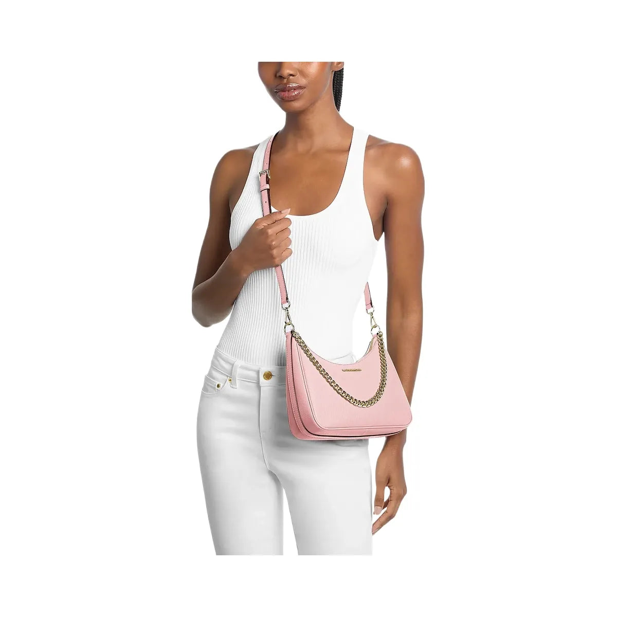 Michael Kors Jet Set Large Pebbled Leather Convertible Crossbody Bag Powder Blush