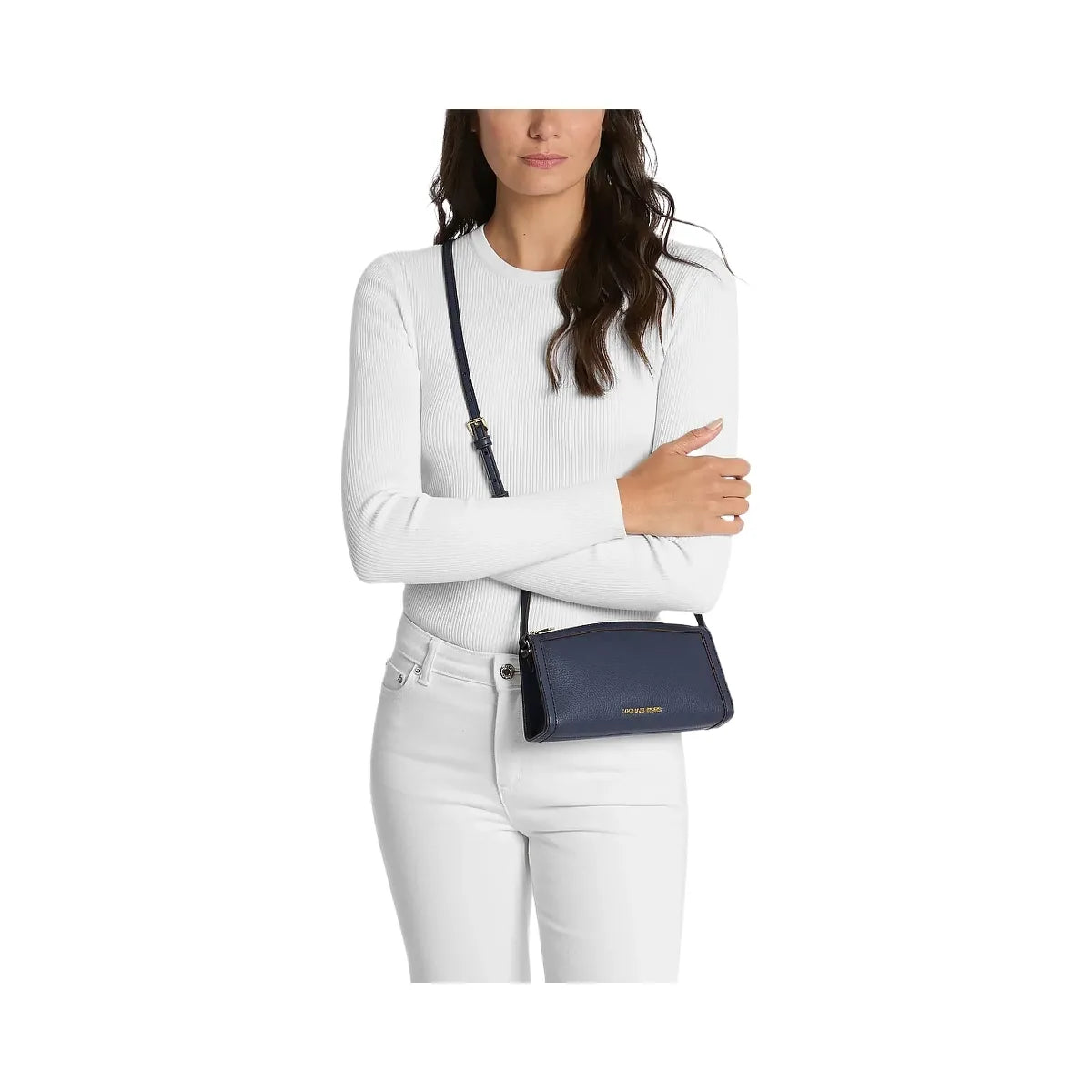Michael Kors Jet Set Medium Pebbled Leather Crossbody Bag Navy