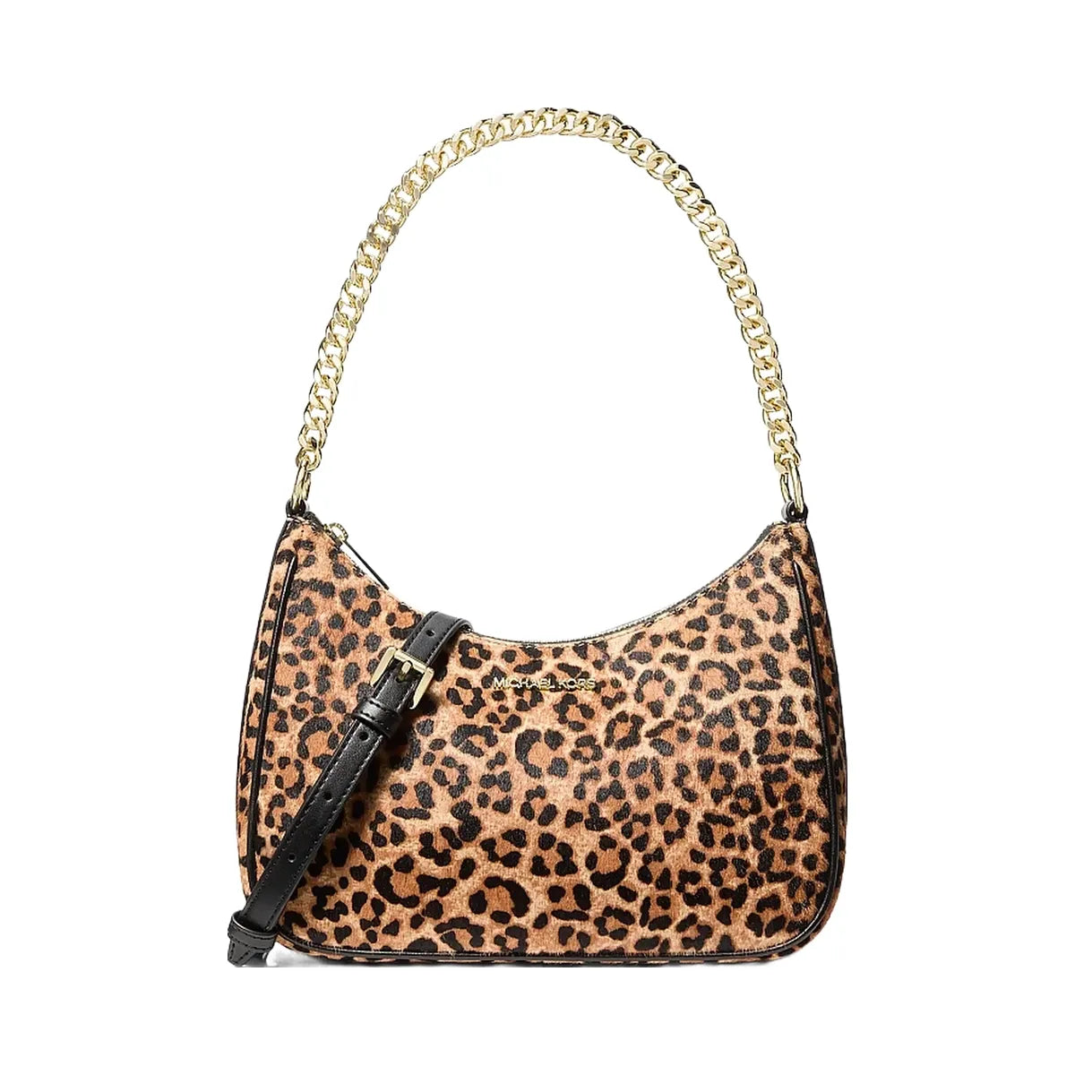 Michael Kors Jet Set Travel Large Leopard Print Calf Hair Convertible Pochette Camel Mlt