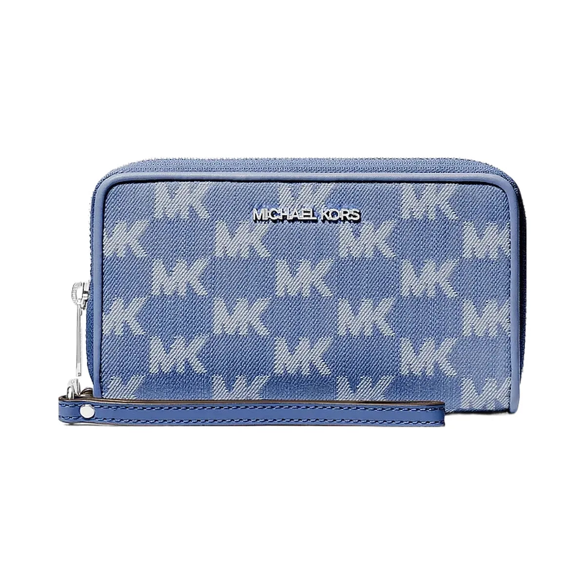 Michael Kors Jet Set Travel Large Logo Jacquard Denim Smartphone Wristlet Denim