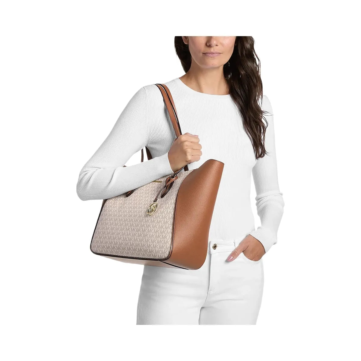 Michael Kors Jet Set Travel Large Signature Logo 3-in-1 Tote Bag Vanilla