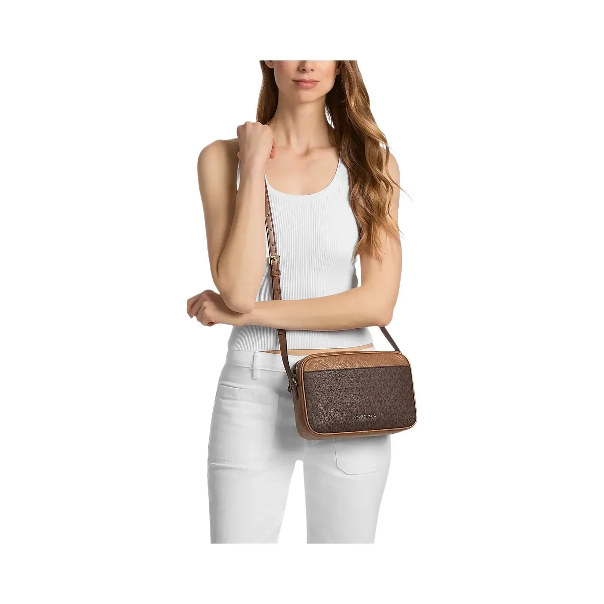 Michael Kors Jet Set Travel Large Signature logo Camera Crossbody Bag Brown