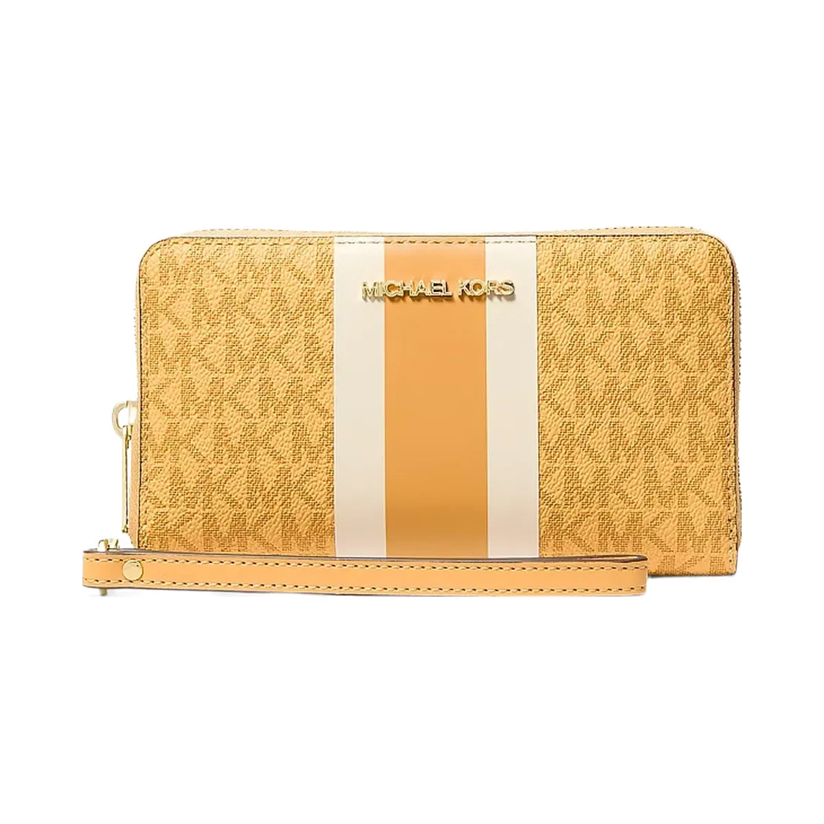 Michael Kors Jet Set Travel Large Striped Signature Logo Smartphone Wallet Honeywheat