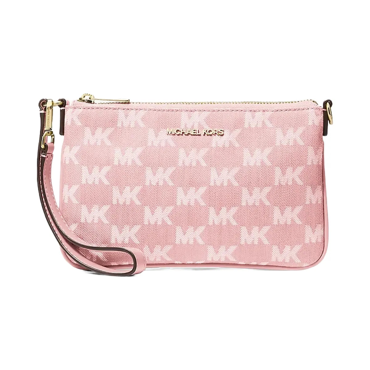 Michael Kors Jet Set Travel Small Logo Jacquard Denim Wristlet Powder Blush