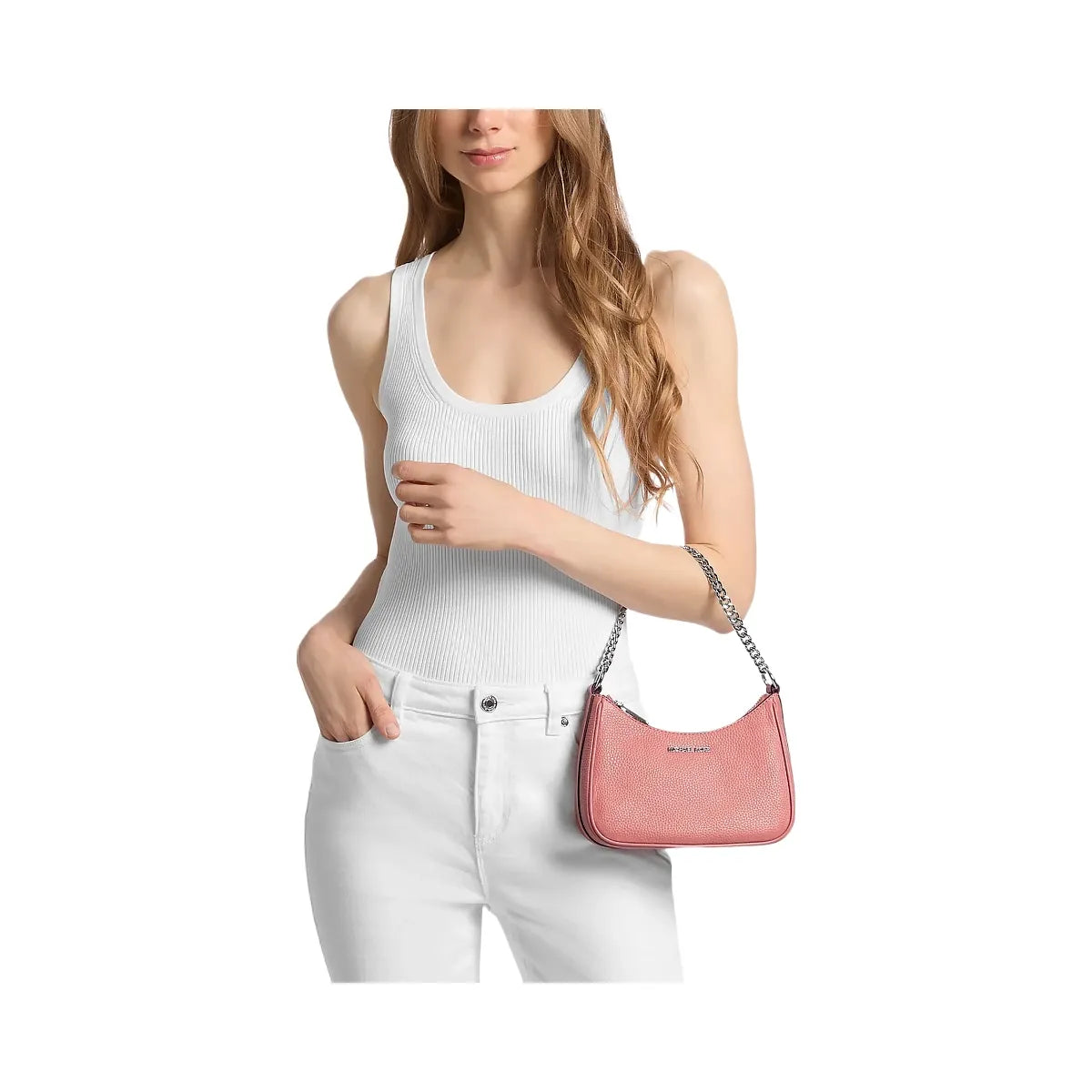 Michael Kors Jet Set Travel Small Pebbled Leather Convertible Crossbody Bag Sunset Rose