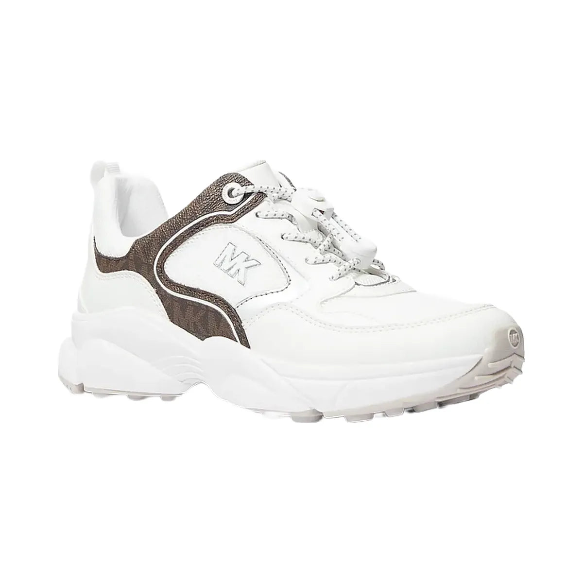 Michael Kors Jett Mixed-Media Trainer Op Wht/Brown