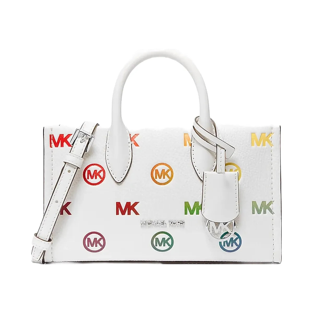 Michael Kors Mirella Small Rainbow Logo Embossed Convertible Crossbody Bag Optic White