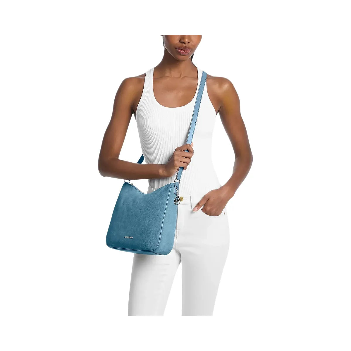 Michael Kors Nayla Medium Suede Messenger Bag Denim