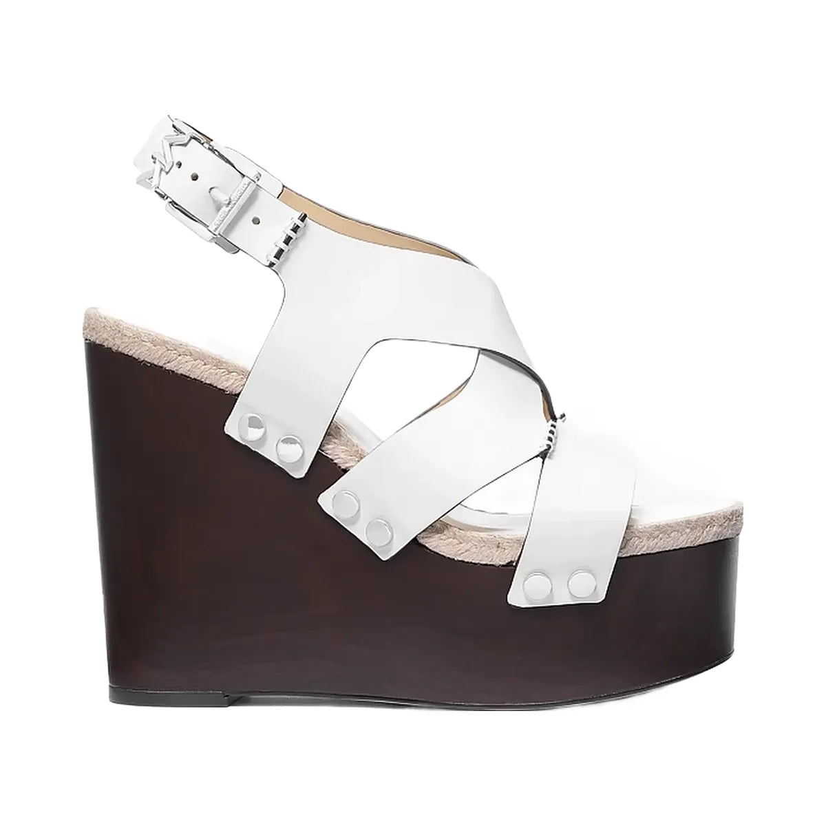 Michael Kors Raven Studded Leather Wedge Sandal Optic White
