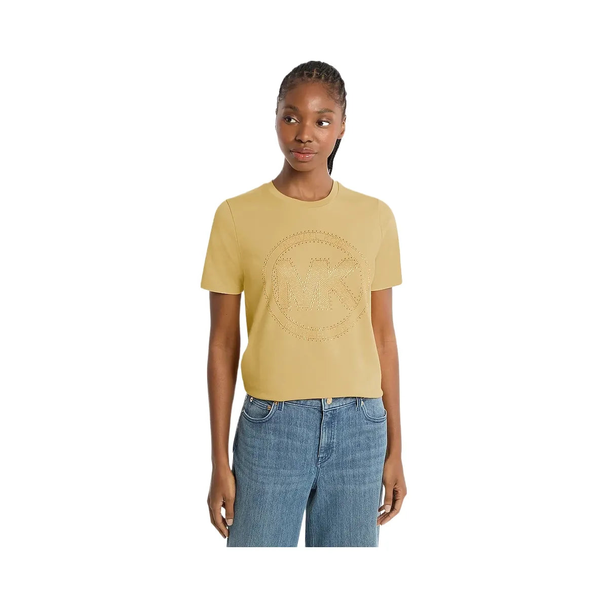 Michael Kors Studded Logo Charm Organic Cotton Jersey T-Shirt Oregano