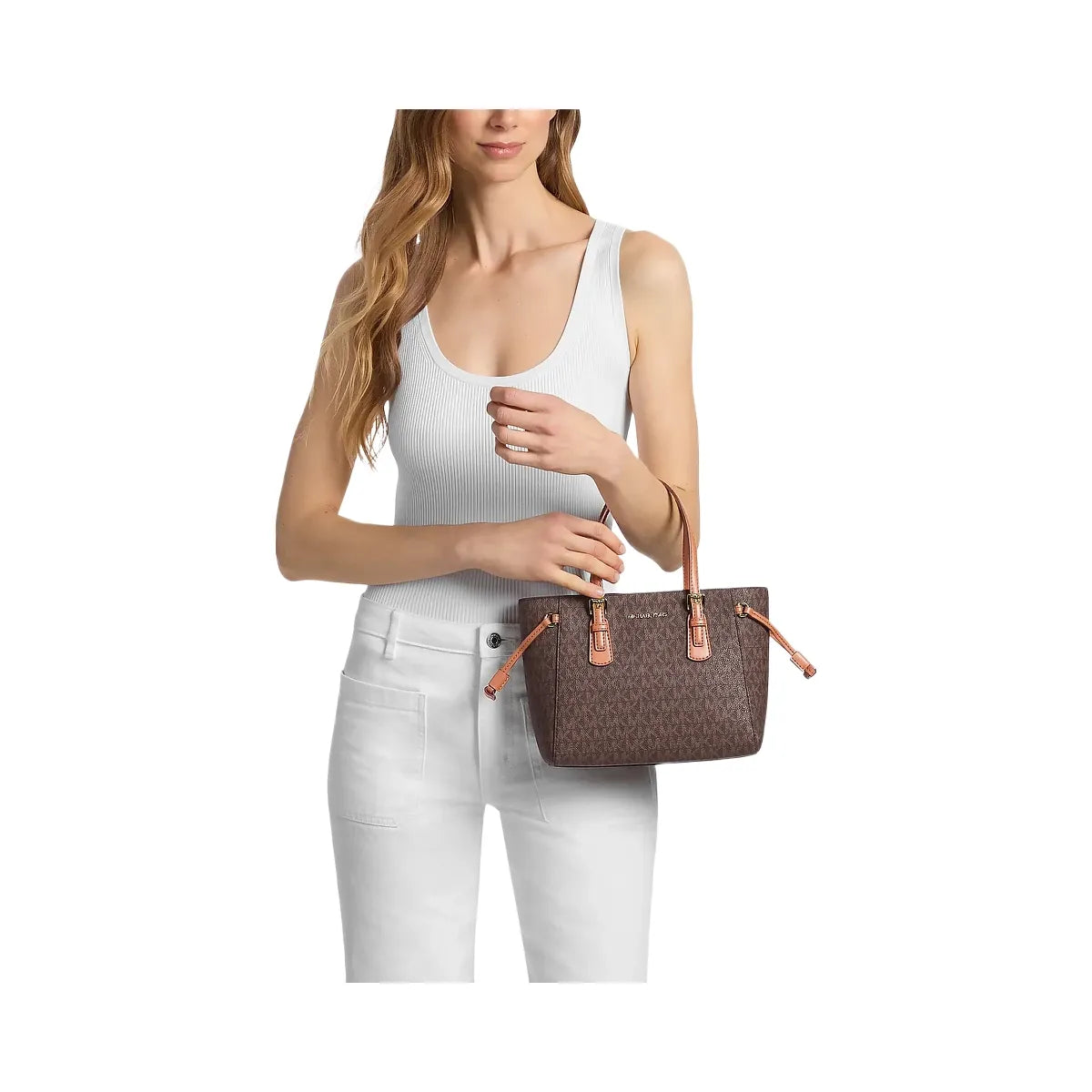 Michael Kors Voyager Extra-Small Signature Logo Convertible Crossbody Bag Brown