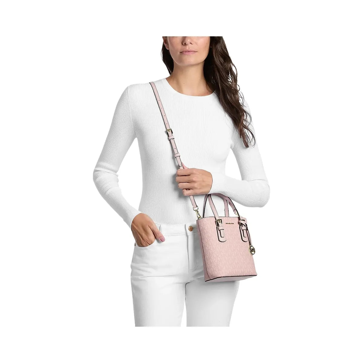 Michael Kors Voyager Extra-Small Signature Logo Convertible Crossbody Bag Powder Blush