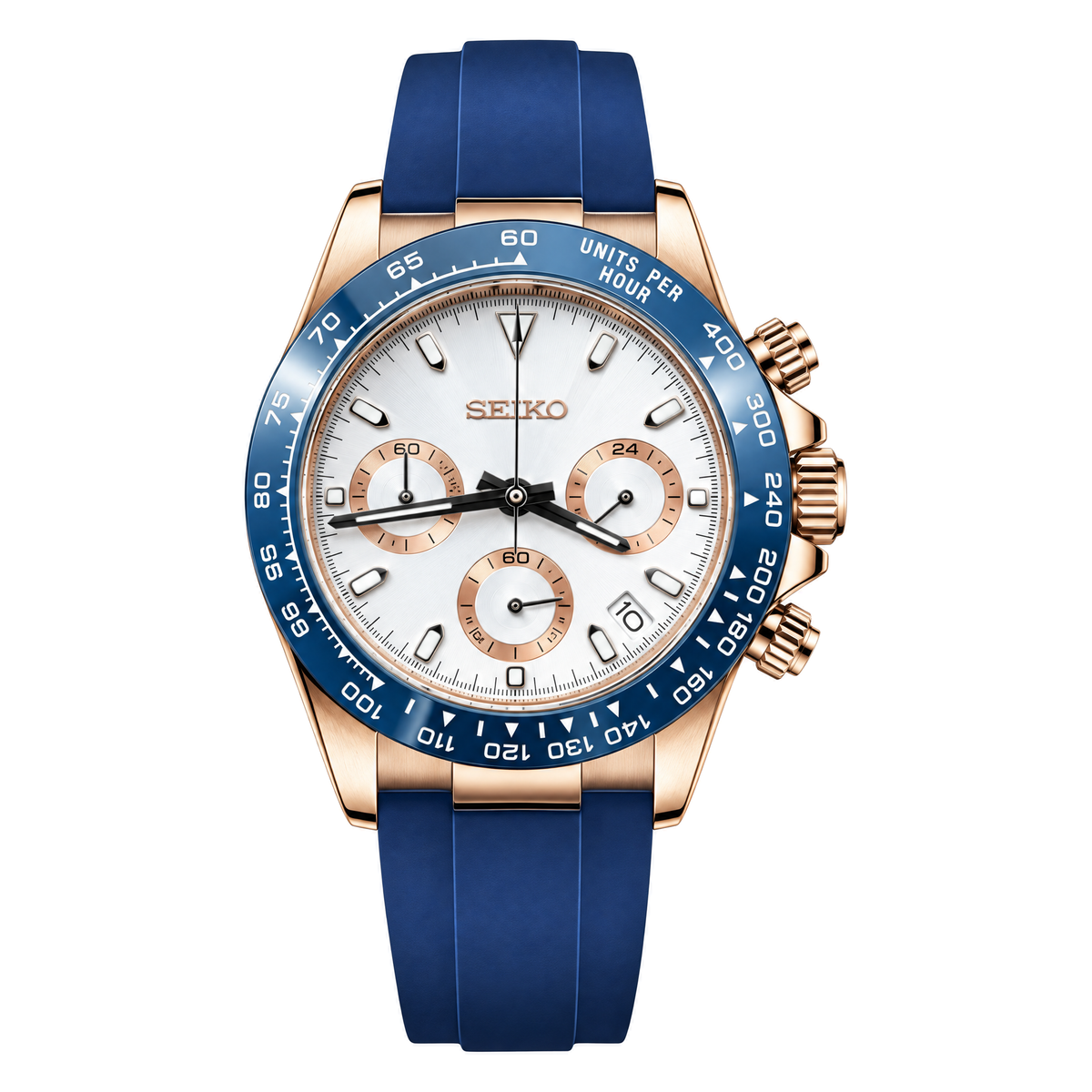 Seiko Mod Daytona Rose Gold Blue Rubber