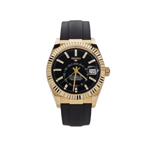 Seiko Mod Sky Dweller Gold Black Rubber Strap
