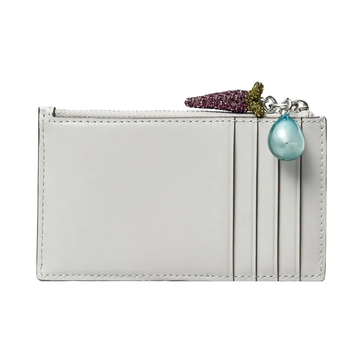 Tory Burch Kira Diamond Quilt Charm Zip Card Case Gray