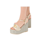 Valentino VLogo Signature Wedge Sandal In Laminated Grainy Calfskin 120mm Platinum