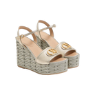 Valentino VLogo Signature Wedge Sandal In Laminated Grainy Calfskin 120mm Platinum