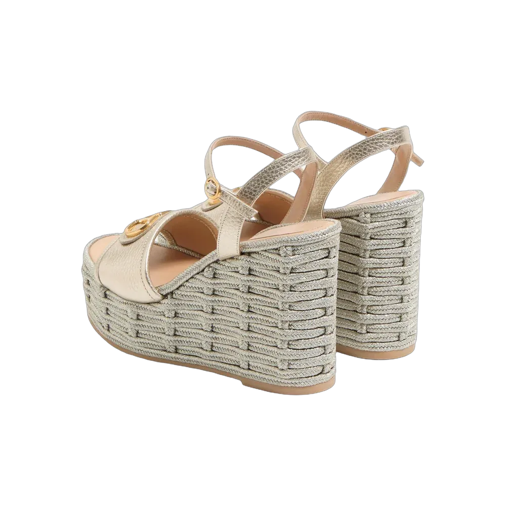 Valentino VLogo Signature Wedge Sandal In Laminated Grainy Calfskin 120mm Platinum