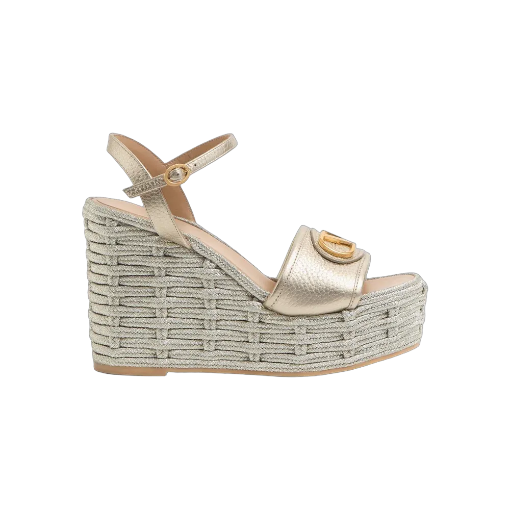 Valentino VLogo Signature Wedge Sandal In Laminated Grainy Calfskin 120mm Platinum