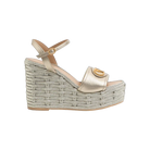 Valentino VLogo Signature Wedge Sandal In Laminated Grainy Calfskin 120mm Platinum