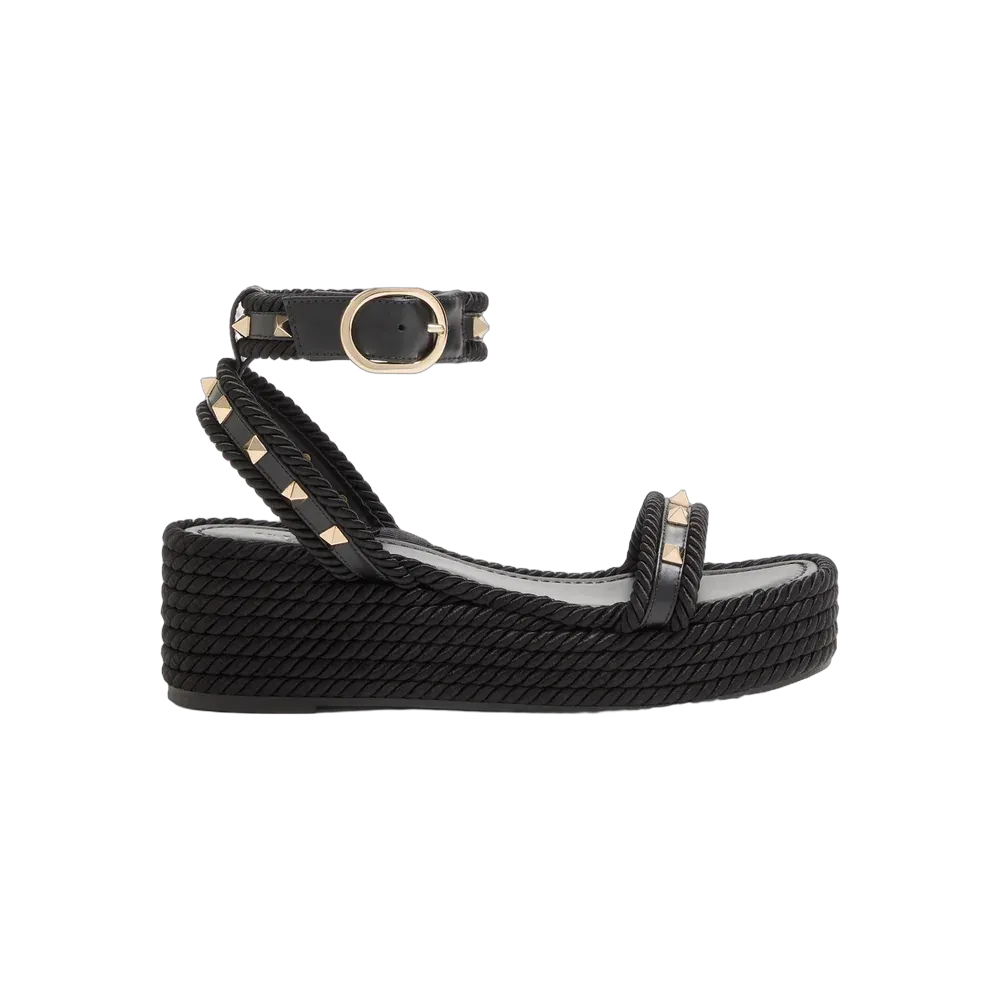 Valentino Rockstud Flatform Sandal In Calfskin 45mm Black