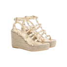 Valentino Rockstud Laminated Nappa Wedge Sandal 95mm Platinum