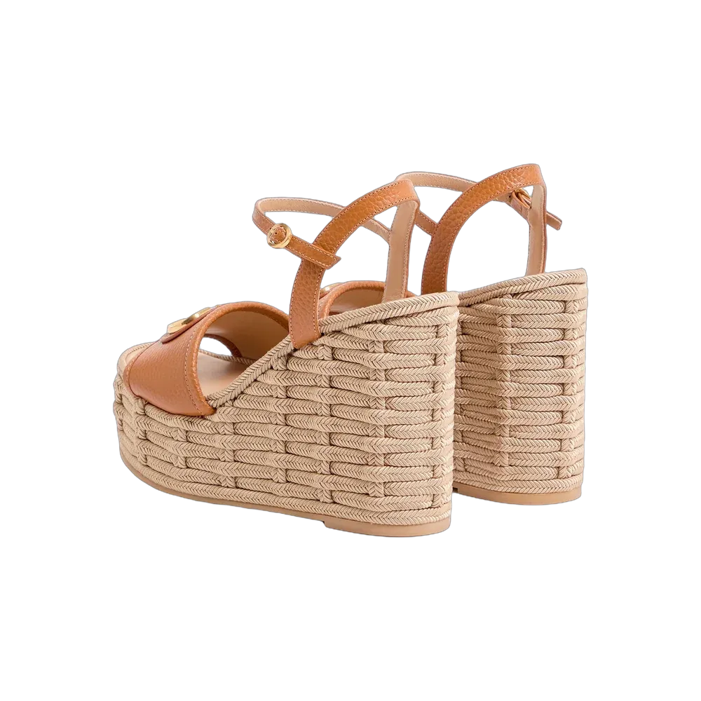 Valentino VLogo Signature Wedge Sandal In Grainy Calfskin 120mm Almond
