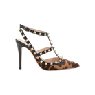 Valentino Rockstud Pumps With Straps In Pony-Effect Calfskin 100mm Brown