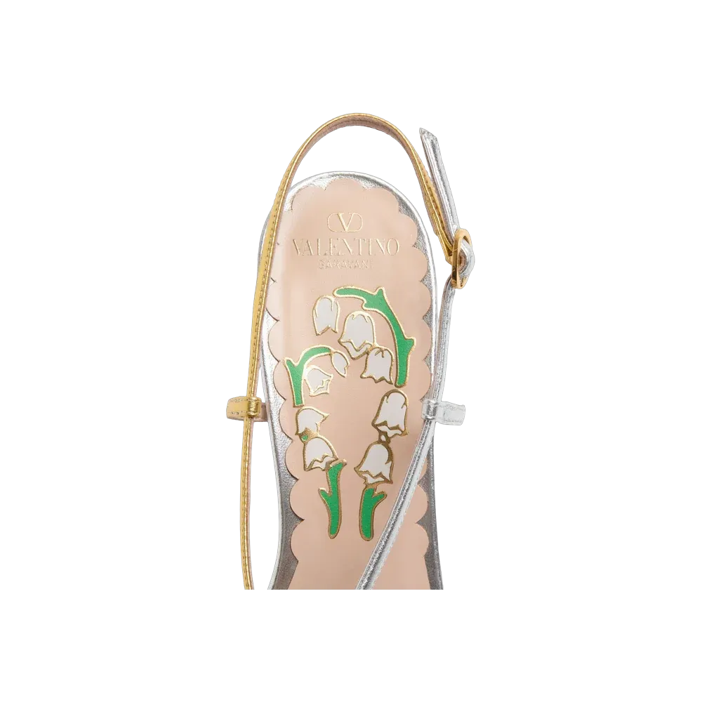 Valentino Bowow Slingback Pumps In Moirè Fabric 45mm Silver