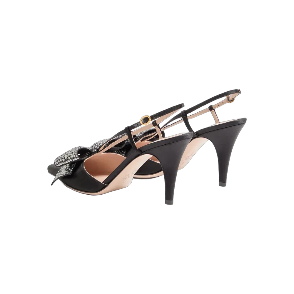 Valentino Bowow Slingback Pumps In Satin 85mm Black