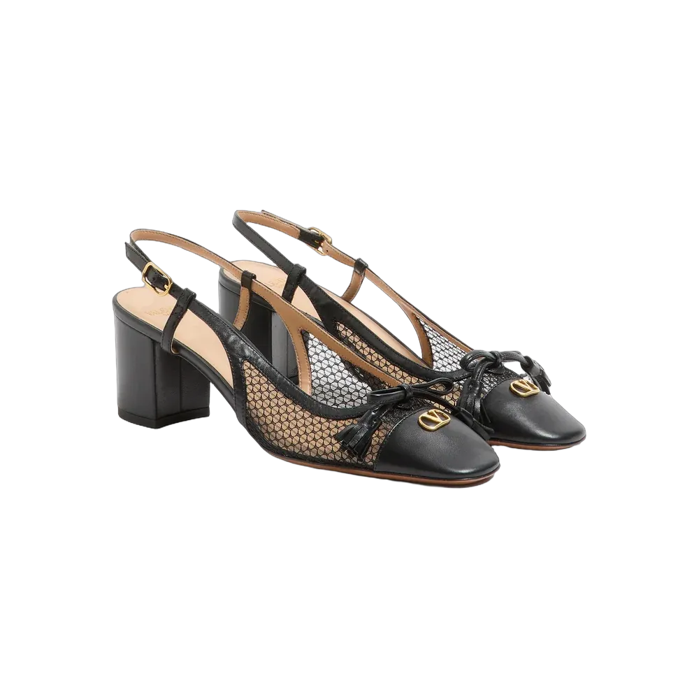 Valentino Valet Du Roi Slingback Pump In Mesh And Kidskin 60mm Black