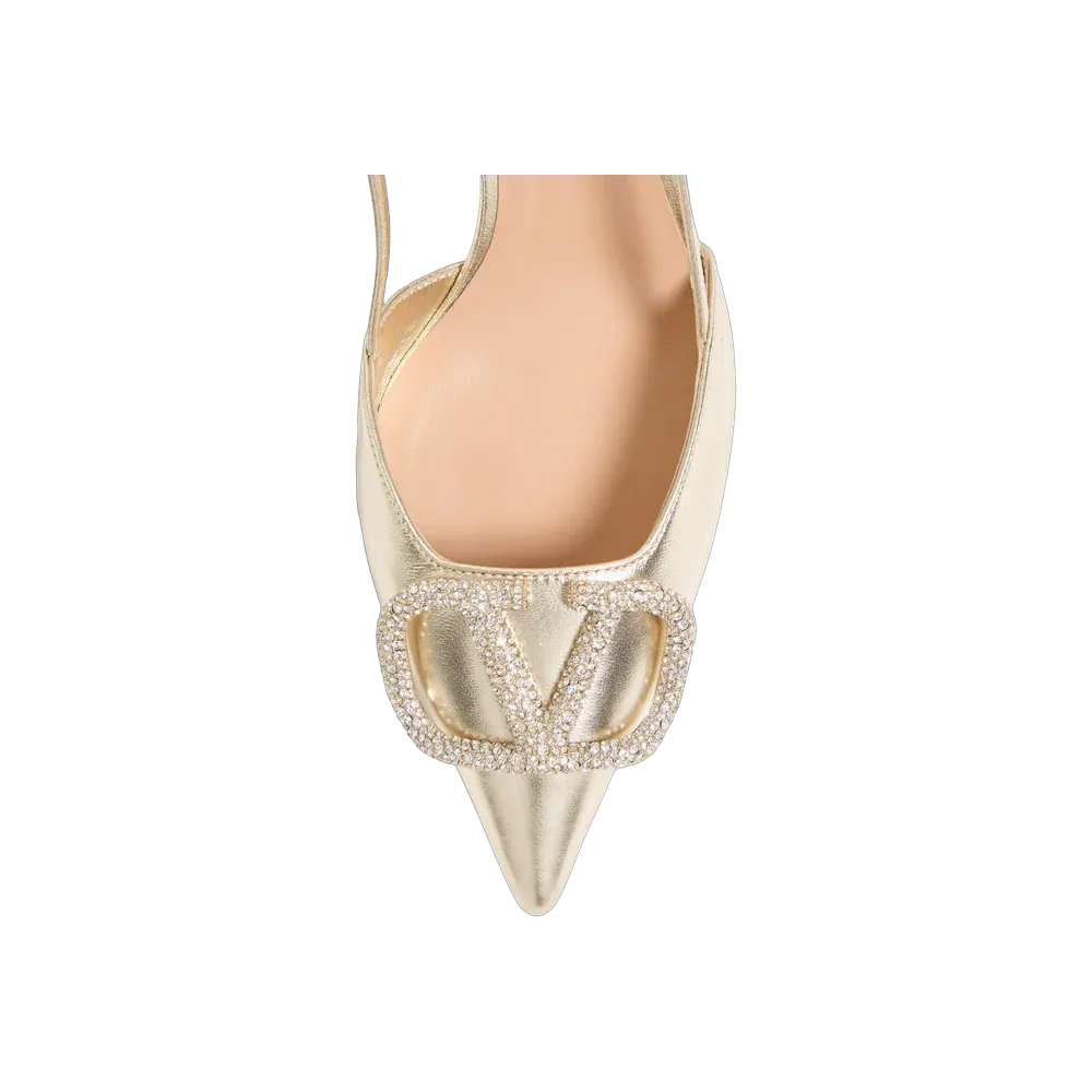 Valentino VLogo Glow Laminated Nappa Slingback Pump 80mm Platinum