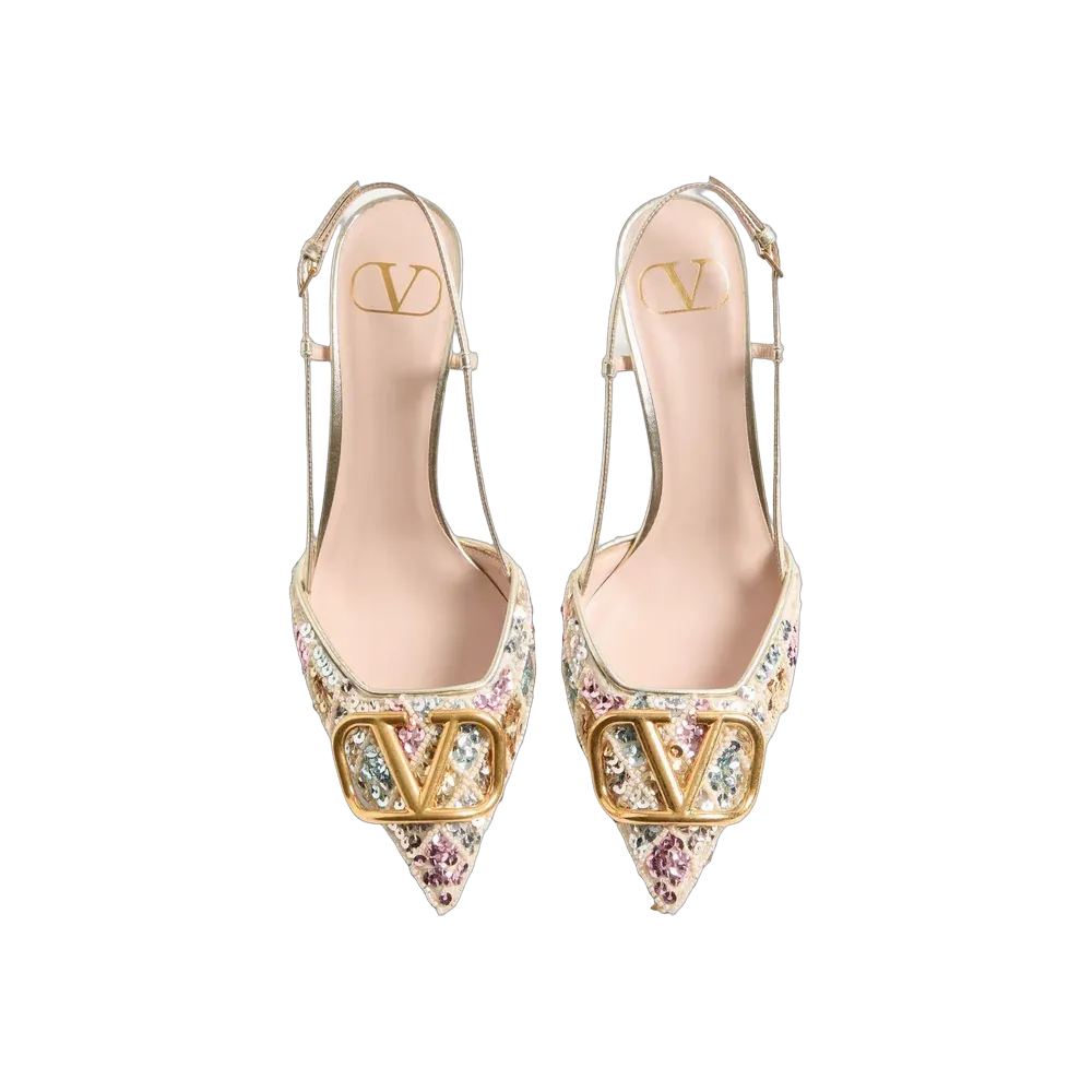 Valentino VLogo Signature Slingback Décolleté With Rhombelle Embroidery 80mm Platinum
