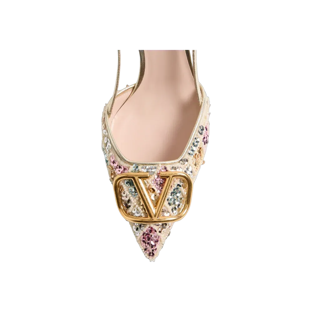 Valentino VLogo Signature Slingback Décolleté With Rhombelle Embroidery 80mm Platinum