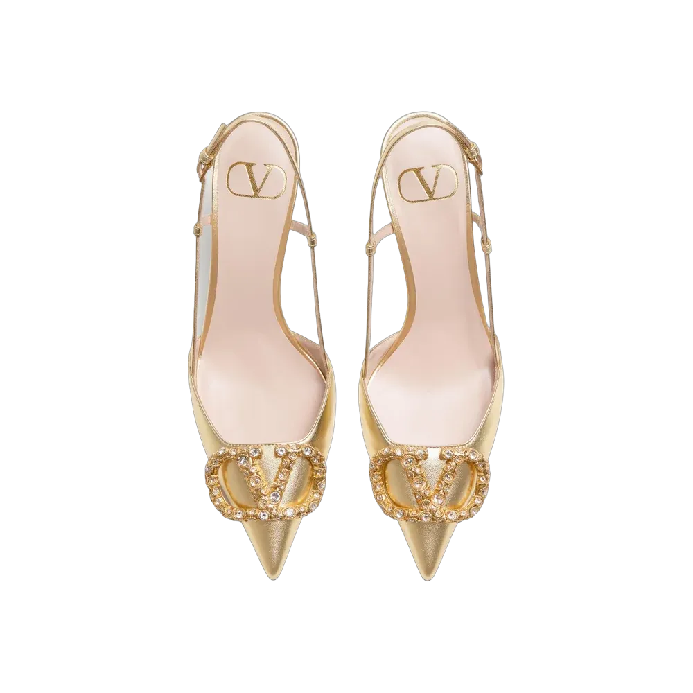 Valentino VLogo Signature Slingback Pump In Laminated Nappa Leather 80mm Rose Cannelle