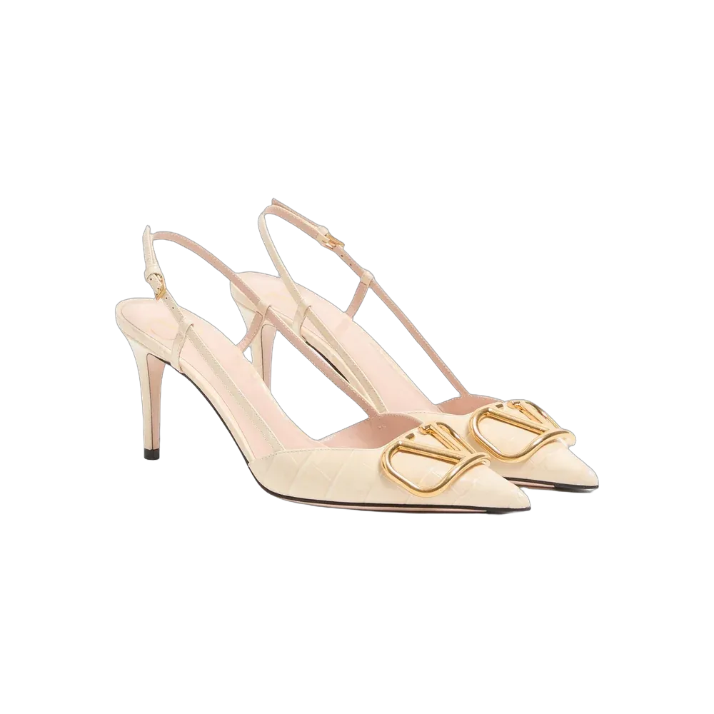Valentino VLogo Signature Slingback Pumps In Printed Calfskin 80mm Butter