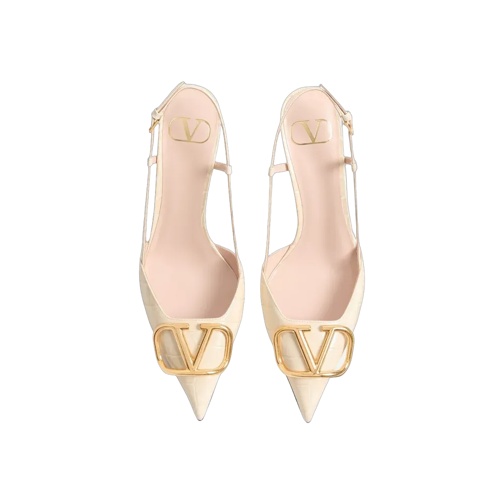 Valentino VLogo Signature Slingback Pumps In Printed Calfskin 80mm Butter