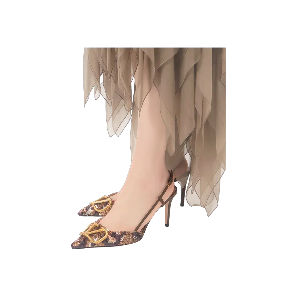 Valentino VLogo Signature Slingback Décolleté With Animalier Embroidery 80mm Brown
