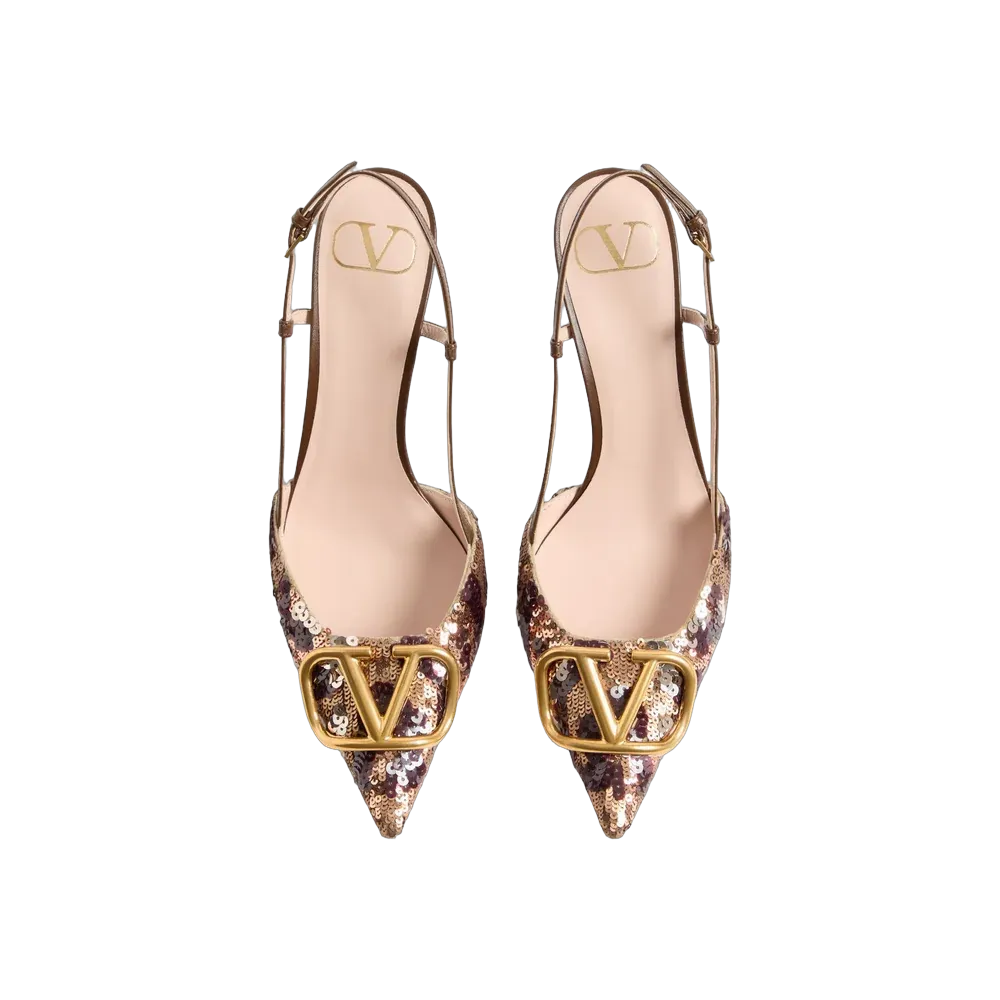 Valentino VLogo Signature Slingback Décolleté With Animalier Embroidery 80mm Brown